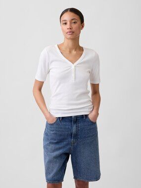Gap Women's XL Off White Modern Ribbed V-Neck Henley Top 60% off Retail